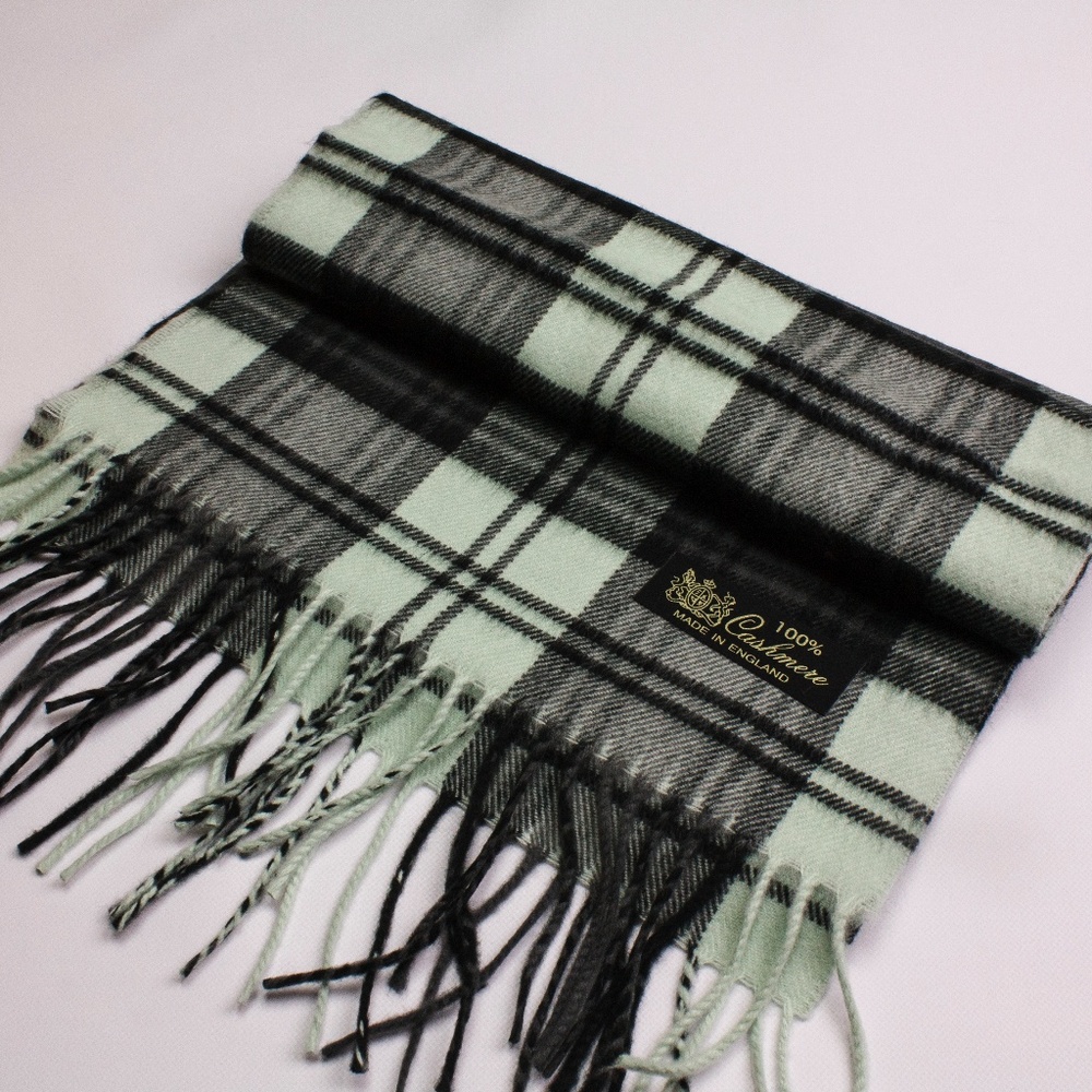 Striped Mint and Black Cashmere Scarf